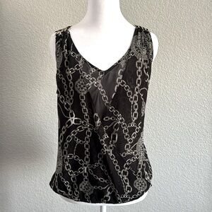 Jennifer Lopez Black and Silver Graphic Blouse